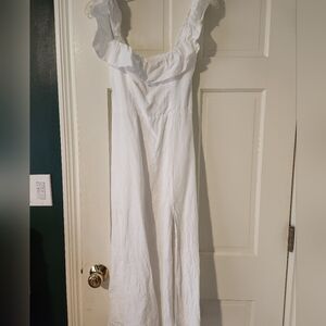 Reformation white linen ruffle strapless/off the shoulder dress size 6